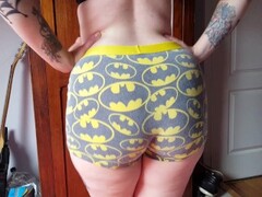 Hot Tattooed goth girl showing her Batman Boxers Thumb